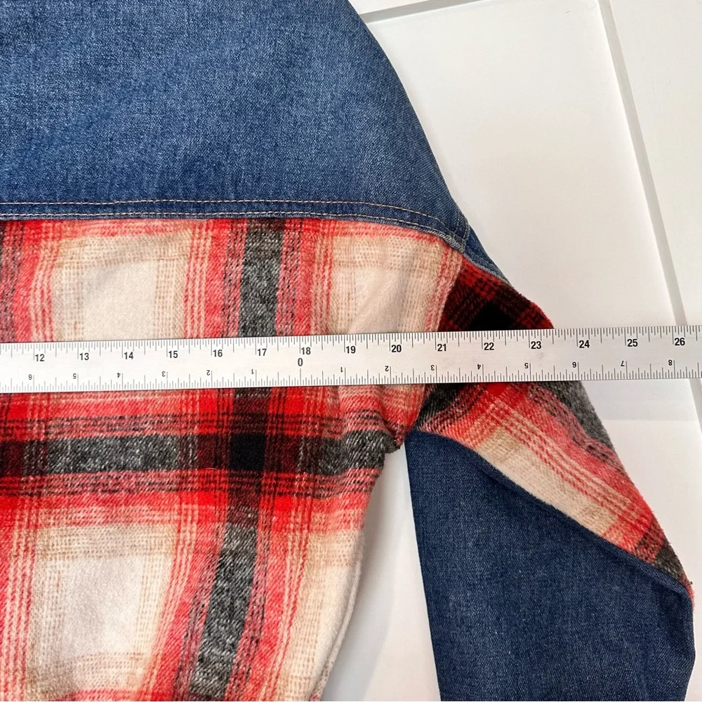 BKE Buckle Brushed Wool Blend Plaid Denim Jacket sz S - Picture 11 of 12